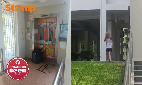 Man lashes out at Stomper with obscene gestures for telling him not to block lift with his things