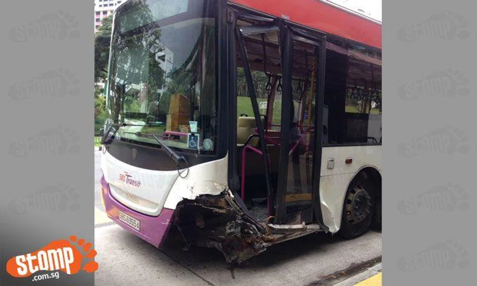 What happened? Front of bus practically ripped off near Singapore Turf Club