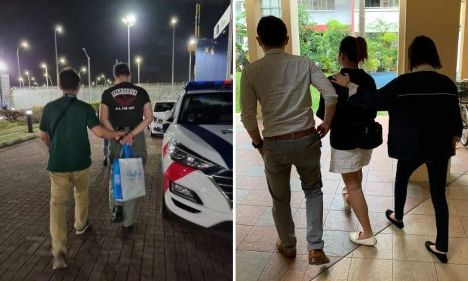A total of 358 men and 142 women, aged between 16 and 76, were rounded up to assist in investigations for their suspected involvement as scammers or money mules. Photos: Singapore Police Force
