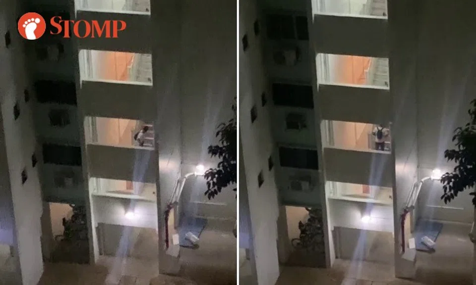 In the video, the man appeared to be zipping up his pants with his back to the camera in the stairwell between the second and third storey.