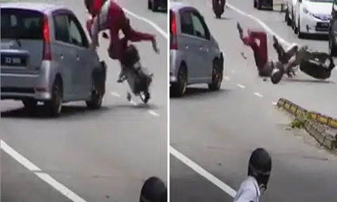 Who to blame? Driver makes a turn and crashes into speedy motorcyclist who was flung onto road