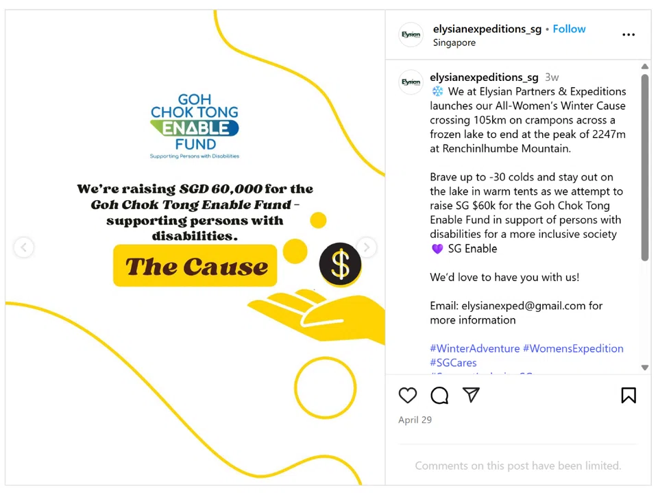 The Goh Chok Tong Enable Fund logo and name used in Elysian Expeditions' promotional materials without authorisation. PHOTO: MOTHERSHIP