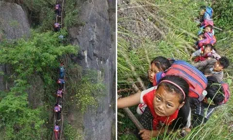 Kids in China finally get steel ladder to make dangerous climb to school slightly safer