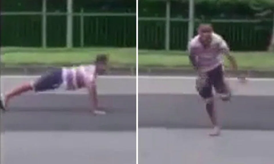 "Beyond savage" youth rushes out to road in Bukit Batok, does 5 push-ups and runs back again