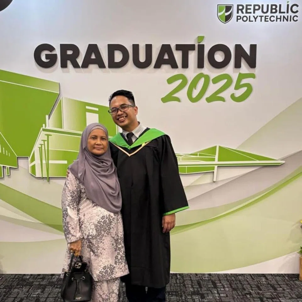 Mr Muhammad Haikal and his mother during his Republic Polytechnic graduation ceremony.