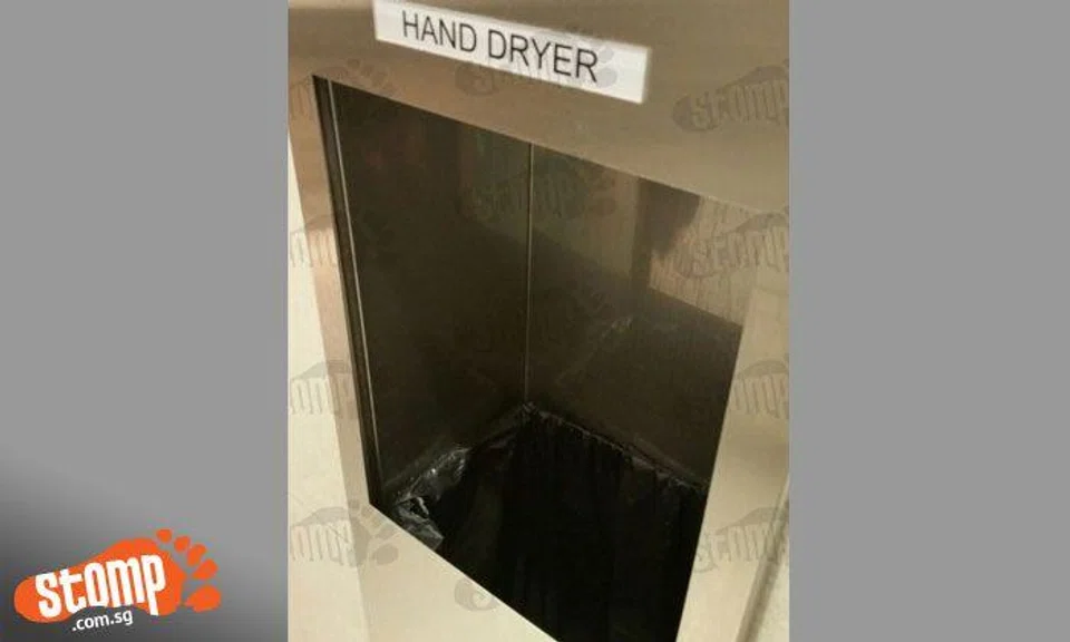 Why it's not a good idea for this hand dryer at Plaza Singapura to be blowing into an open bin