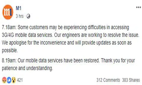 M1 customers face disruption to mobile data services