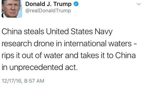 Donald Trump tweets about China's seizure of US naval probe -- but can you spot what's wrong?