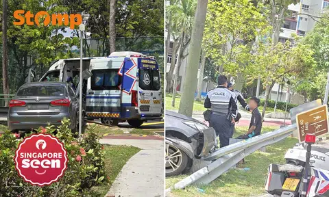 Man arrested after crashing car into signpost in Ubi, vapes and pod seized