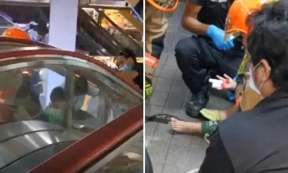 A video of the incident that was shared on several social media platforms shows the boy and his grandmother sitting on the steps of the stalled escalator.