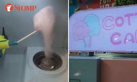 He paid $4 and took a video of the machine spinning the cotton candy on a stick as the kids with him watched.