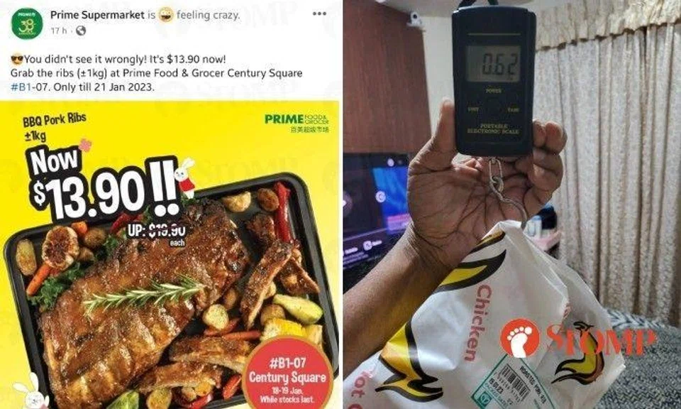 Stomper KD paid $13.90 for 1kg of the ribs, but when he weighed his purchase, it was only 620g.