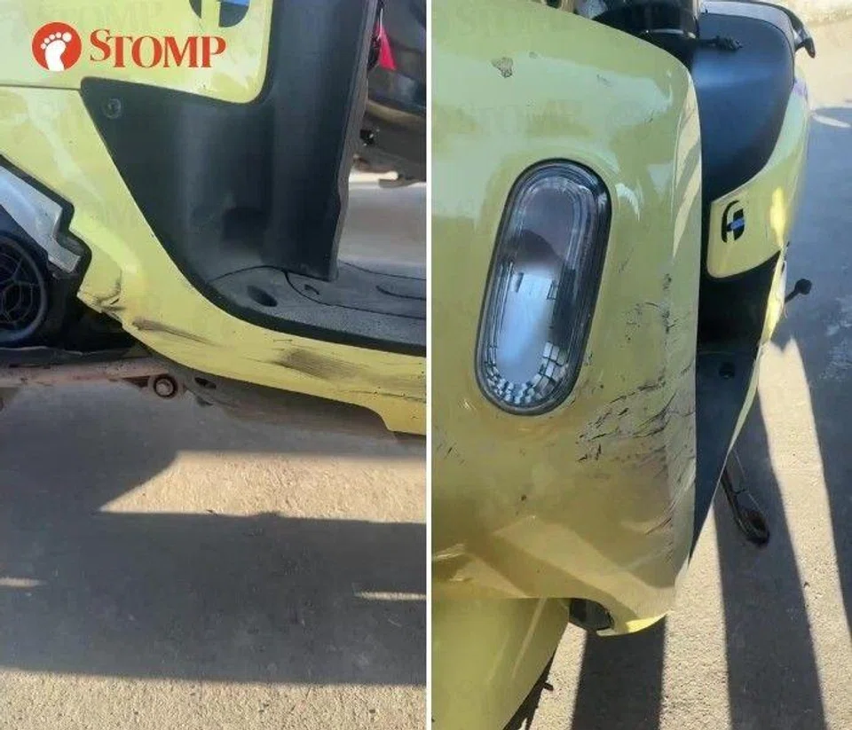 The Stomper shared photos of a damaged scooter.