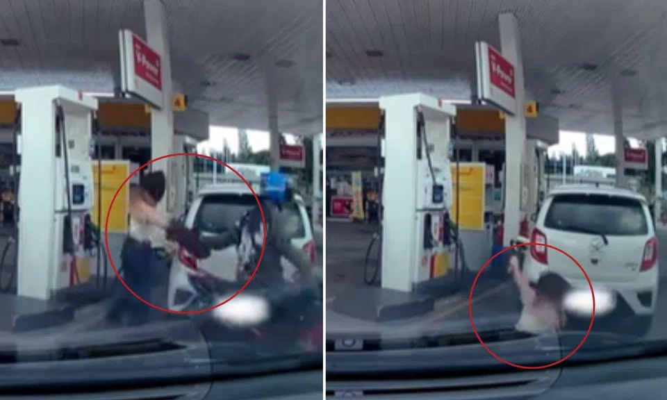 A motorcyclist snatched a Malaysian influencer's bag from behind her in one smooth motion.