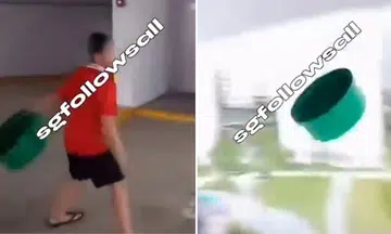 boy throws basin over multi storey carpark