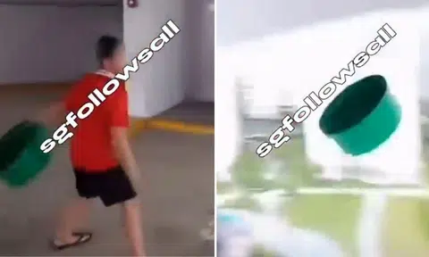 boy throws basin over multi storey carpark