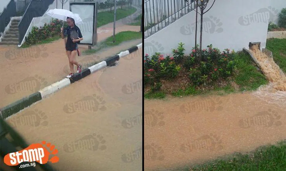 'Man-made waterfall' and ponding at NTU after heavy downpour