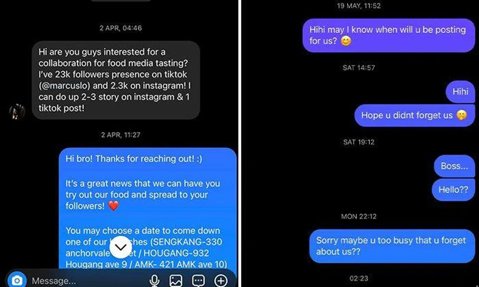 S'pore influencer called out for going MIA after asking Thai eatery for 'collaboration'