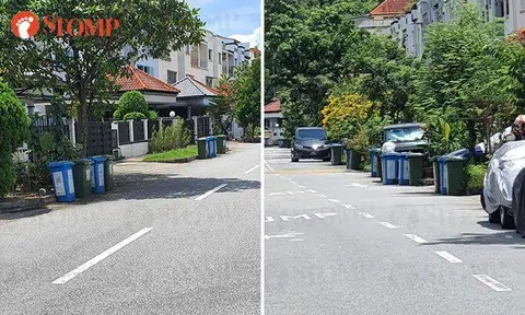 Residents at Villa Verde in Choa Chu Kang use bins to 'chope' parking spaces