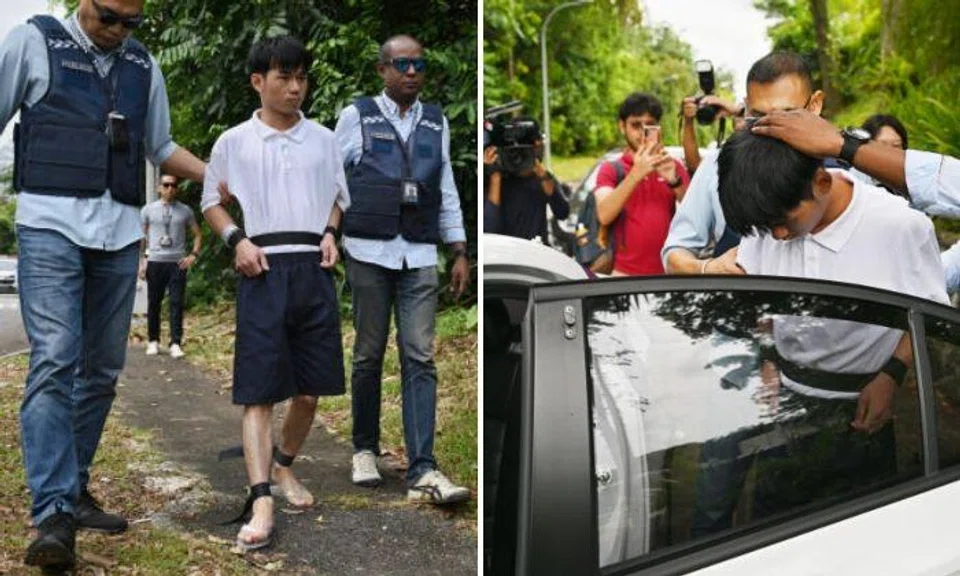 On Aug 2, investigation officers took Wu back to the scene around Holland Drive to retrace his steps. Photos: The Straits Times