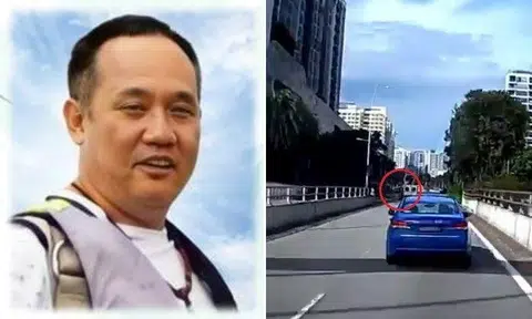 A video taken with a dashboard camera shows the moment when rider Tan Kok Tiong crashed into the side of the white lorry.