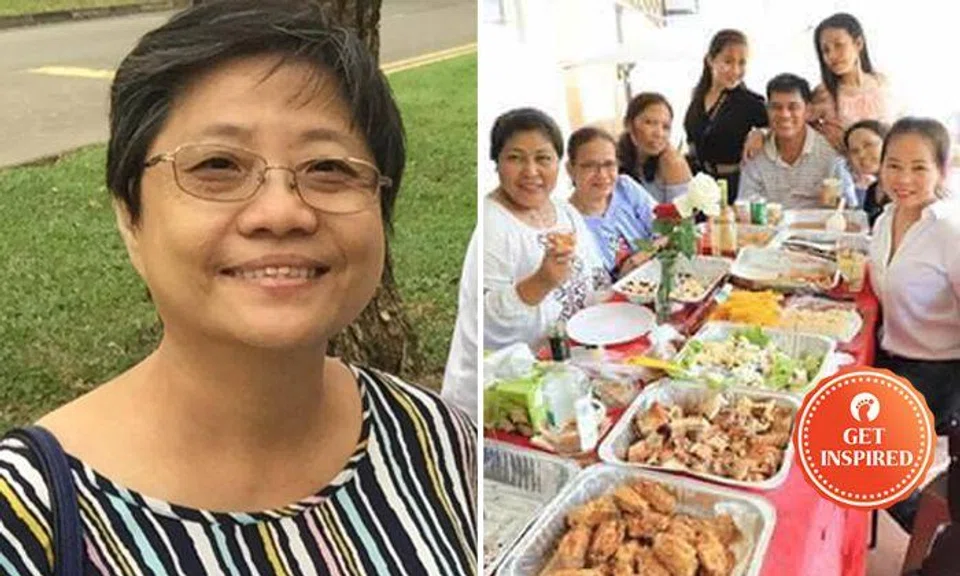 Mrs Agnes Tan (left) held a birthday party for her domestic helper and invited all her friends.