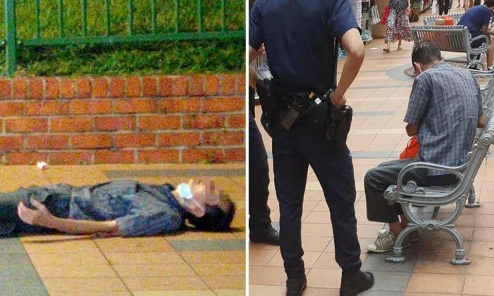 Elderly man often seen asking for food and money while sprawled out on ground in Toa Payoh