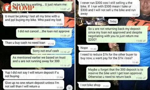 Man gets blocked by Carouseller who refused to return $300 deposit for motorcycle