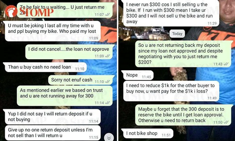 Man gets blocked by Carouseller who refused to return $300 deposit for motorcycle