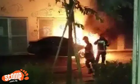 Car reduced to charred mess after going up in flames at Teban Gardens