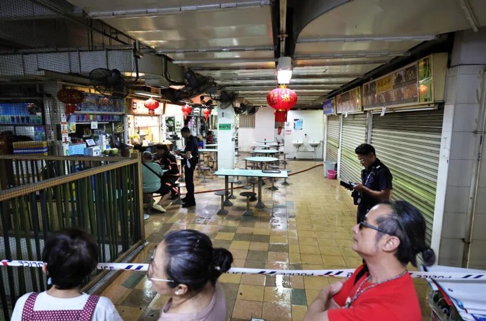 Police cordon at Hong Lim Market and Food Centre.