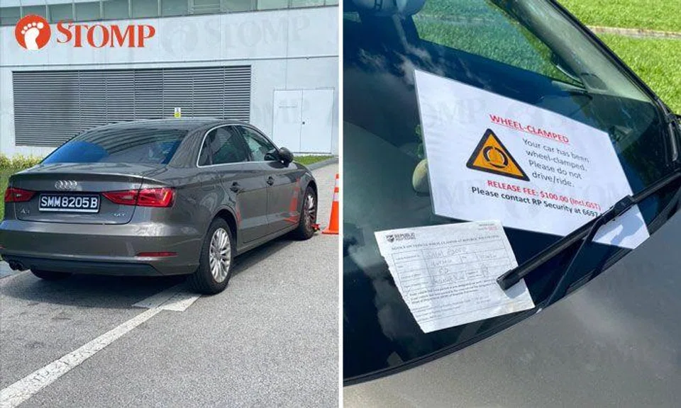 Oops! Audi gets wheel clamped and $100 fine at Republic Poly