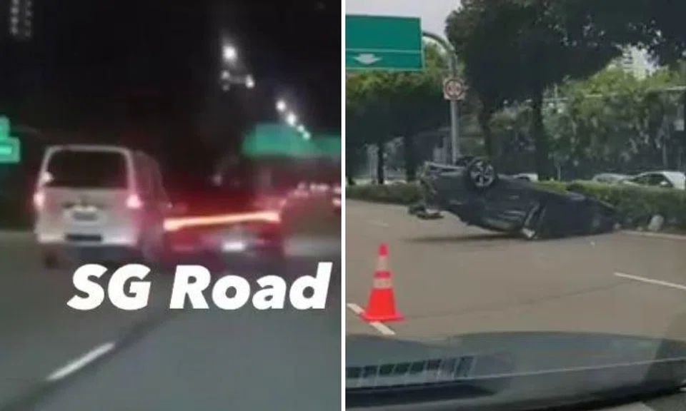 Videos of the aftermath of the accident were circulating in a Telegram chat group and on social media on Friday, with one showing the car overturned on the rightmost lane.