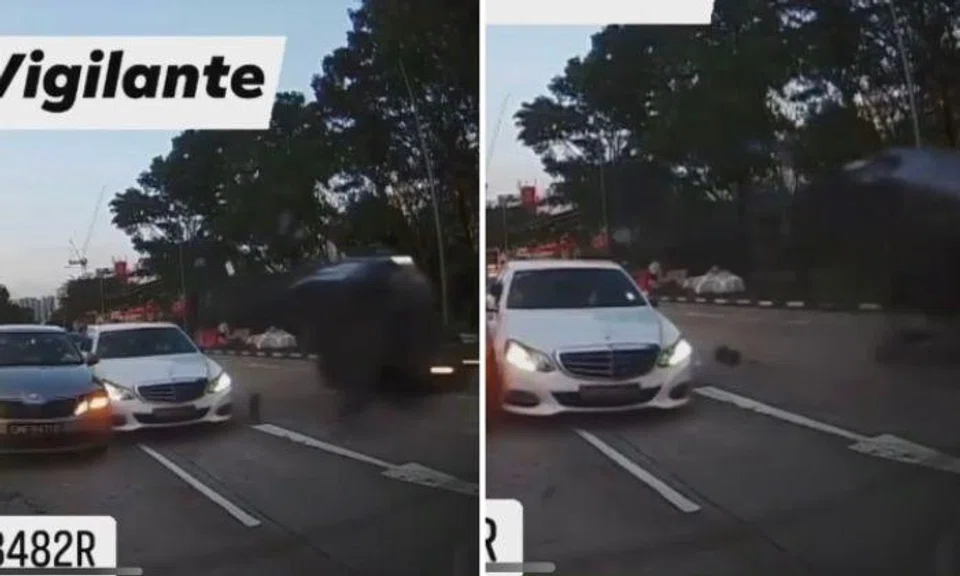Car sent flying in the air, woman taken to hospital after 4-car accident in Bukit Timah