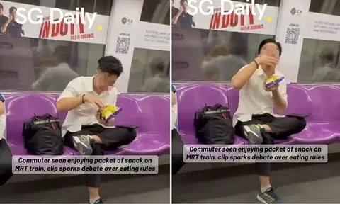 MRT eating, man openly eats, MRT train