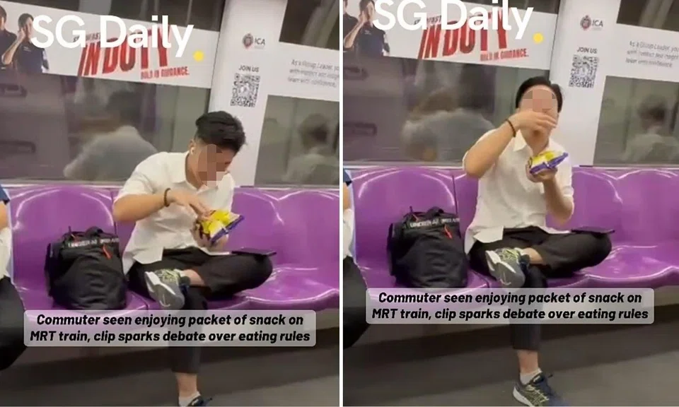 MRT eating, man openly eats, MRT train