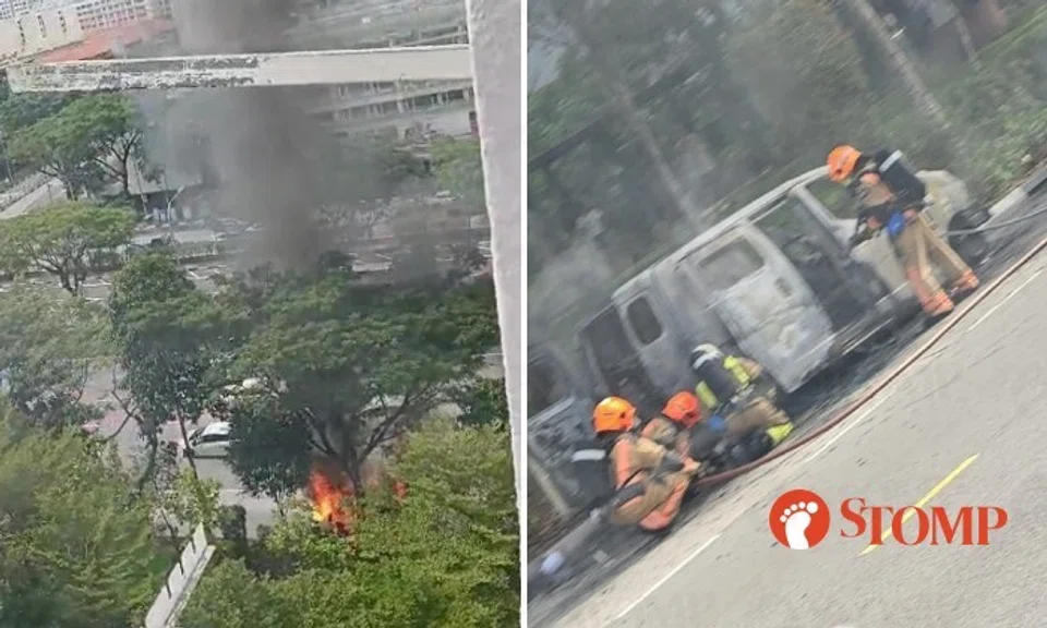 Stomper Star shared a video of the burning vehicle taken from Block 221 Lorong 8 Toa Payoh, where four small explosions can be heard.