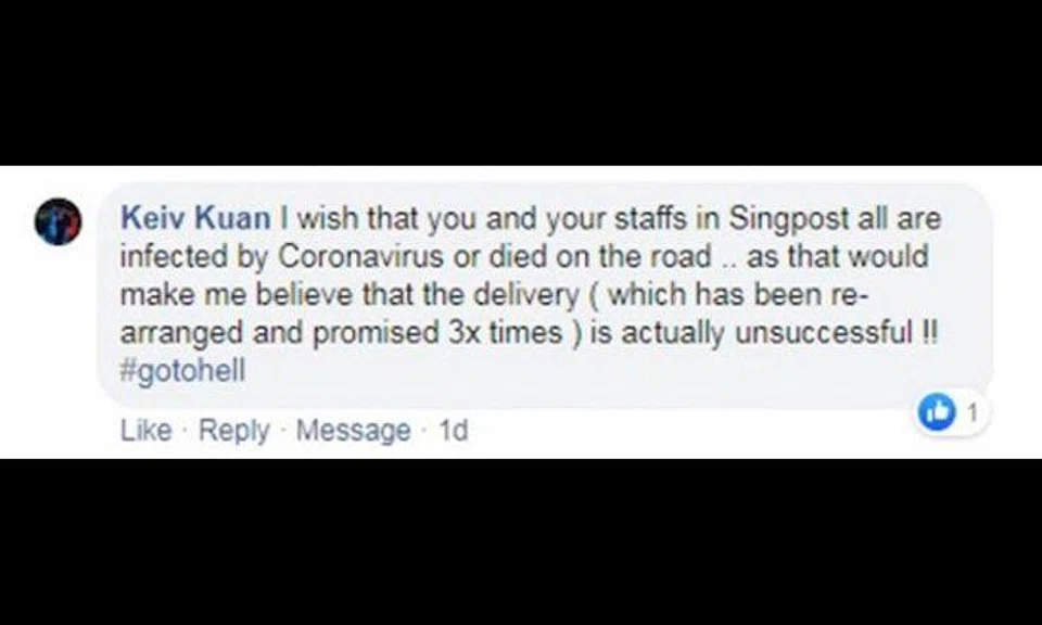 Man wishes coronavirus on SingPost staff over failed parcel delivery and gets epic response