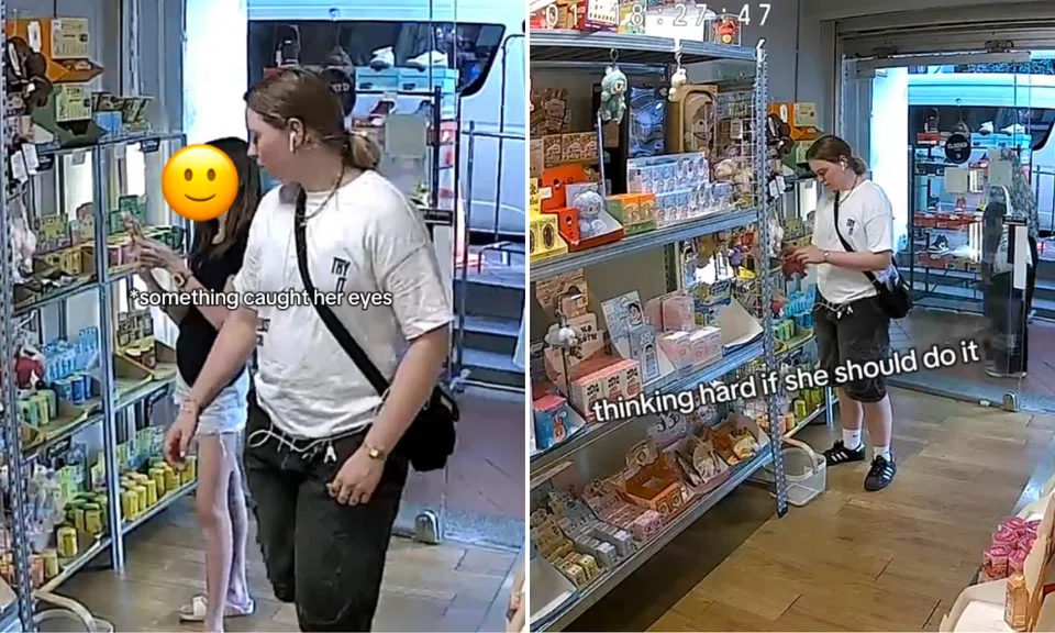 The woman was seen looking around her surroundings before she stole the Jellycat keychain.