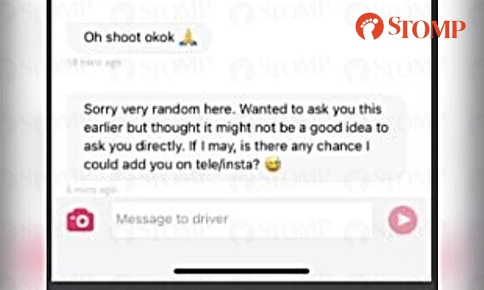 Stomper Koh shared a screenshot of an online chat where the driver asked his wife whether he could add her on Telegram or Instagram.