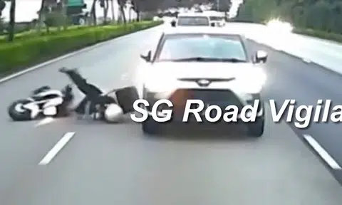 Toyota cuts across 2 lanes, sideswipes motorcyclist and sends him tumbling on CTE