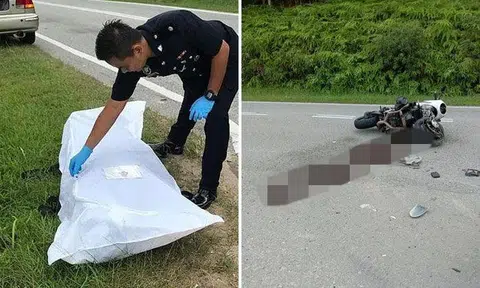  Singaporean motorcyclist was killed after an accident with a van in Gelang Patah on June 16, 2019. PHOTOS: DAERAH ISKANDAR PUTERI POLICE, WHATSAPP
