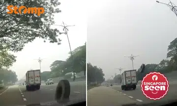 Singaporean driver has close shave with loose tyre in Johor