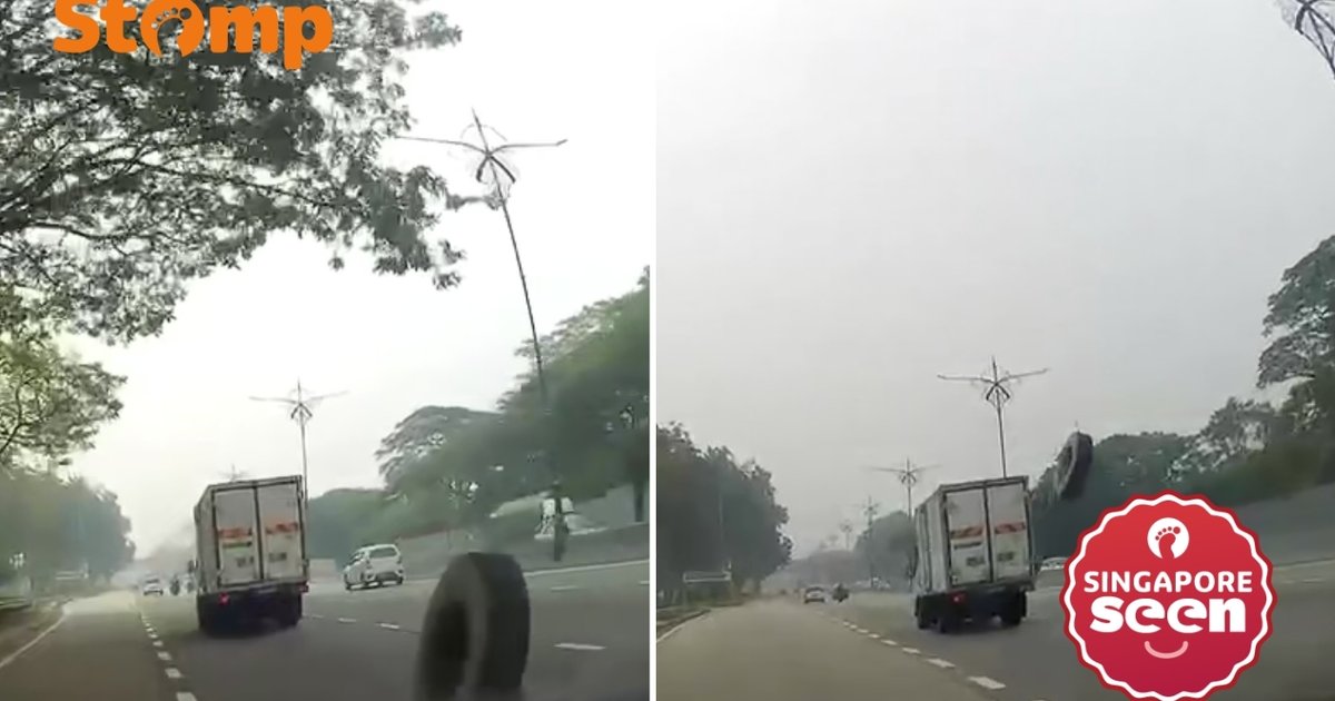 ‘It was a close shave’: S’porean driver relieved after avoiding loose tyre rolling on Johor road