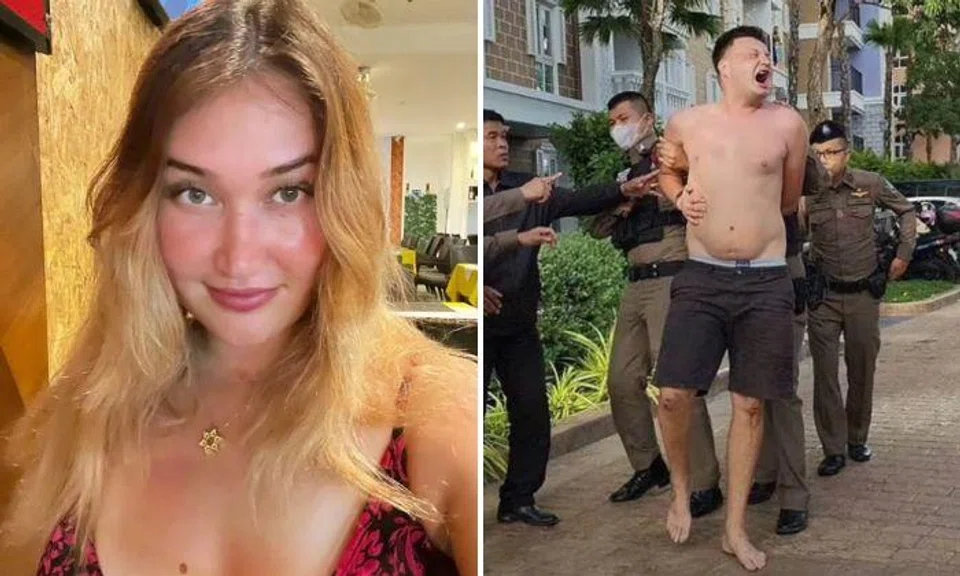 Ms Daria Iuzifiak (left) and her boyfriend, Mr Oeaop Nbahobny Fedor, being arrested by police.