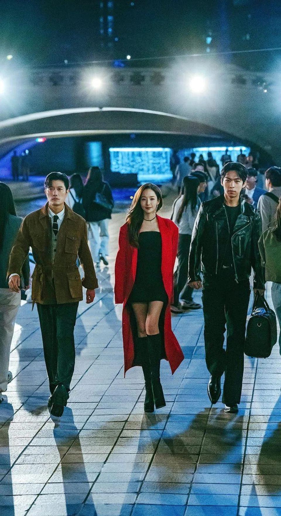(From left) Park Hee-soon, Park Min-young and Joo Jong-hyuk in Confidence Queen. PHOTO: PRIME VIDEO