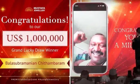 Project engineer spent S$6,000 on his wife at Mustafa Jewellery, wins US$1 million in lucky draw