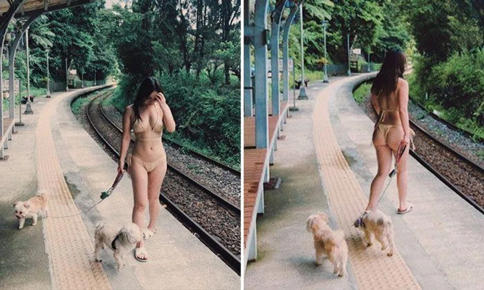 Netizens 'bark' at singer Kimberley Chen after she wore bikini while taking dogs for walk in Taiwan