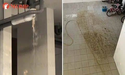 Damaged sewage pipe causes waste water to rain down on Ang Mo Kio void deck
