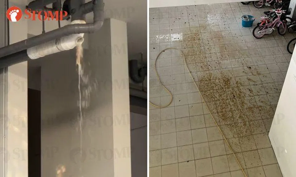 Damaged sewage pipe causes waste water to rain down on Ang Mo Kio void deck